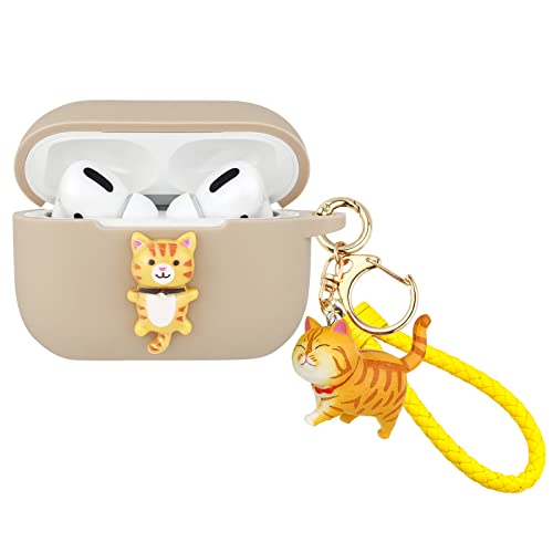 Wonhibo Niedliche orangefarbene Katze Airpods Pro Hülle, Kawaii Tier Kätzchen Abdeckung für Apple Airpod Pro 2019 mit Schlüsselanhänger von Wonhibo