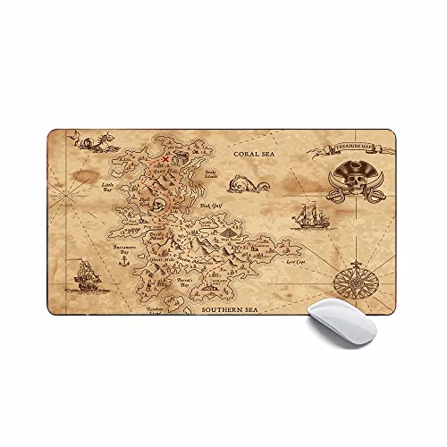 Gaming-Mauspad mit Totenkopf-Piratenkarte, langes erweitertes XL-Mauspad, Schreibtischunterlage, große rutschfeste Gummi-Mäuse-Pads, genähte Kanten Gaming-Mauspad mit Totenkopf-Piratenkarte, langes erweitertes XL-Mauspad, Schreibtischunterlage, große rutschfeste Gummi-Mäuse-Pads, genähte Kanten von Wonmpd