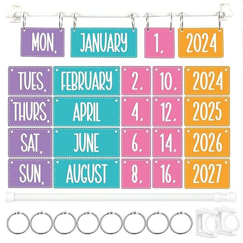 Wonninek Kalender Bulletin Board Set, bunter Flip Kalender mit justierbarem Halter E54 Datumskarten, Kalenderhalter für Wand Home Zurück zur Schule Klassenzimmer Dekoration Supplies von Wonninek