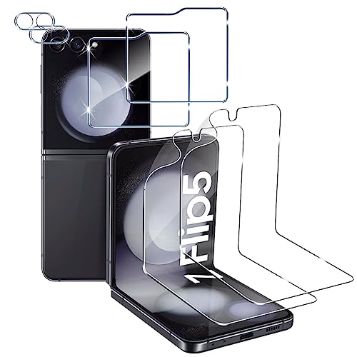 Wonsoso Kompatibel für Samsung Galaxy Z Flip 5 Schutzfolie, 2 Stück 9H Härte Externe für Panzerglas + 2 Stück Weiche TPU Innere Schutzfolie + 2 Stück Kameraschutz, Anti-Kratzen, HD Displayschutzfolie von Wonsoso