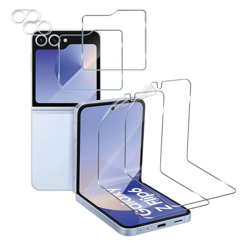 Wonsoso Kompatibel mit Samsung Galaxy Z Flip 6 Schutzfolie, 2 Stück 9H Härte Externe für Panzerglas + 2 Pcs Weiche TPU Innere Displayschutz + 2 Pcs Kameraschutz, Anti-Kratzen Blasenfrei HD Schutzglas von Wonsoso