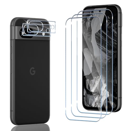 Wonsoso Schutzfolie Kompatibel für Google Pixel 8A für Panzerglas, 3 Stück 9H Panzerfolie, 2 Stück Kamera Schutzglas, mit Rahmen Positionierhilfe, Anti-Bläschen, Anti-Kratzen, HD Panzer Schutz Glas von Wonsoso