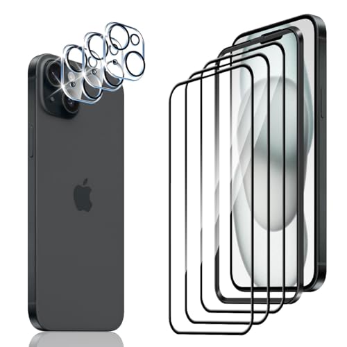 Wonsoso Schutzfolie Kompatibel mit iPhone 15 Plus für Panzerglas [3D Vollbildschirm], 3 Pcs Panzerfolie mit Positionierhilfe, 3 Pcs Kameraschutz, Anti-Bläschen, 9H Härte Anti-Kratzen HD Displayschutz von Wonsoso