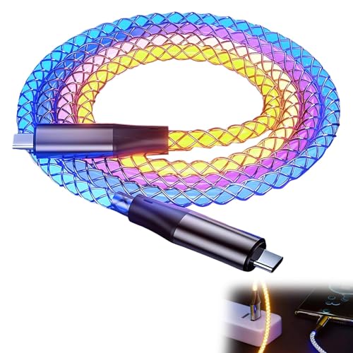 RGB Helles USB-C auf USB-C Kabel, 100 cm, PD 66 W Schnellladekabel, helles USB-Kabel für Datenübertragung und Aufladung, für alle Typ-C-Geräte von Wonvify