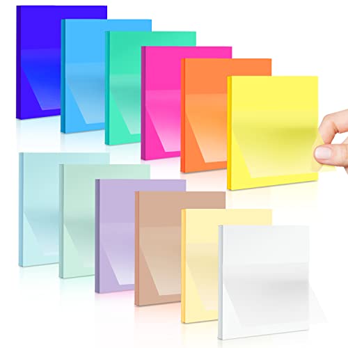 600 Blätter Transparente Haftnotizen, 12 Blöcke Transparent Sticky Notes, Klebezettel 75x75mm Selbstklebendes in 12 Farben Clear Sticky Notes Klebezettel Papier für Schule Büro Hause von Wonwood_direct