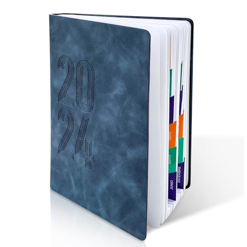 Notizbuch Spanisch, Kalender 2024 A5, Terminplaner 2024, Wochenplaner A5, Buchkalender Tagebuch mit Farbigem Monatsindex, Terminkalender Planer Softcover Mit PU Leder, 21cm x 14.8cm (Blau) von Wonwood_direct