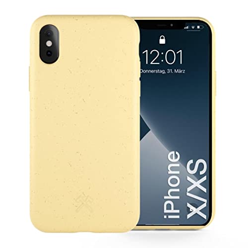 Woodcessories - Antibakterielle Bio Hülle kompatibel mit iPhone XS Hülle gelb, iPhone X Hülle gelb - Plastikfrei, nachhaltig aus pflanzlichen Materialien von Woodcessories