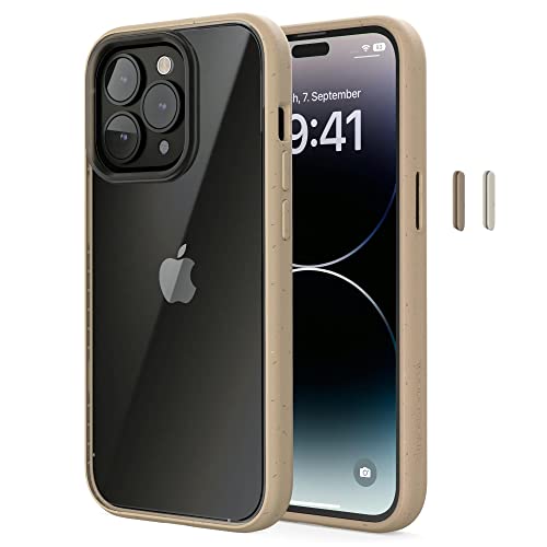 Woodcessories - Bio Clear Case transparent kompatibel mit iPhone 14 Pro Hülle durchsichtig, beige, Nachhaltig von Woodcessories