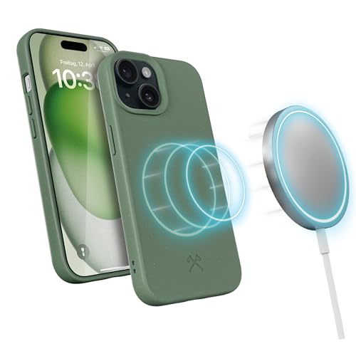 Woodcessories - BioCase, Magnetische Handyhülle für iPhone 15 Plus kompatibel mit MagSafe, Hülle mit Magnet grün - Nachhaltig aus Pflanzen von Woodcessories