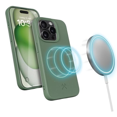 Woodcessories - BioCase, Magnetische Handyhülle für iPhone 15 Pro Max kompatibel mit MagSafe, Hülle mit Magnet grün - Nachhaltig aus Pflanzen von Woodcessories