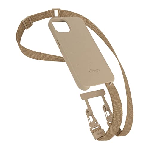 Woodcessories - Change Case, Nachhaltige Handykette abnehmbar kompatibel mit iPhone 14 Plus Hülle mit breitem Gurt Taupe, Wechsel Band aus Oeko-TEX Stoff (Taupe) von Woodcessories