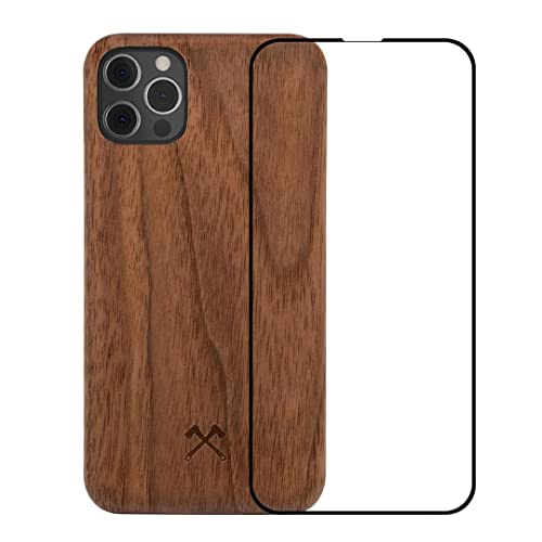 Woodcessories - Handyhülle kompatibel mit iPhone 12 Pro Max Hülle Holz mit Schutzglas, Echtholz - EcoSlim Case (Walnuss) von Woodcessories