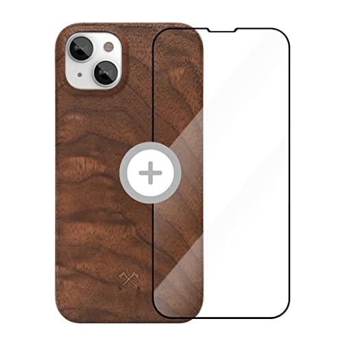 Woodcessories - Handyhülle kompatibel mit iPhone 14 Plus Hülle Holz mit Schutzglas, Echtholz - EcoSlim Case von Woodcessories