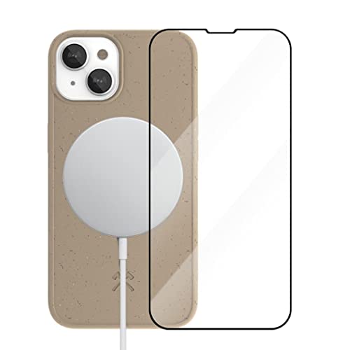 Woodcessories - Magnetische Handyhülle für iPhone 14 Plus kompatibel mit MagSafe, Hülle beige mit Magnet, inklusive Schutzglas - Plastikfrei, nachhaltig von Woodcessories