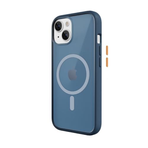 Woodcessories - Magnetisches Bio Clear Case transparent kompatibel mit iPhone 14 Hülle durchsichtig mit Magnet, iPhone 13 Hülle, blau/weiß, Nachhaltig inkl. Wechselknöpfe von Woodcessories