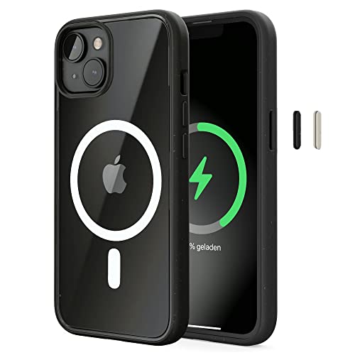 Woodcessories - Magnetisches Bio Clear Case transparent kompatibel mit iPhone 14 Hülle durchsichtig mit Magnet, iPhone 13 Hülle, schwarz klar, Nachhaltig von Woodcessories