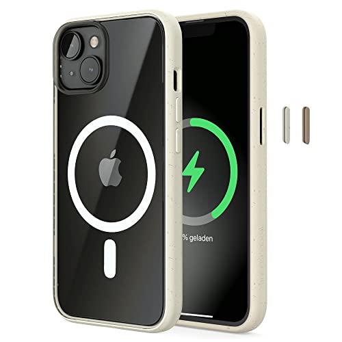 Woodcessories - iPhone 14, iPhone 13 Clear Case mit MagSafe | Transparente Handyhülle mit Kameraschutz | Anti Yellowing, Anti Kratzschutz, Dünn, Weiß | DIY Knöpfe von Woodcessories
