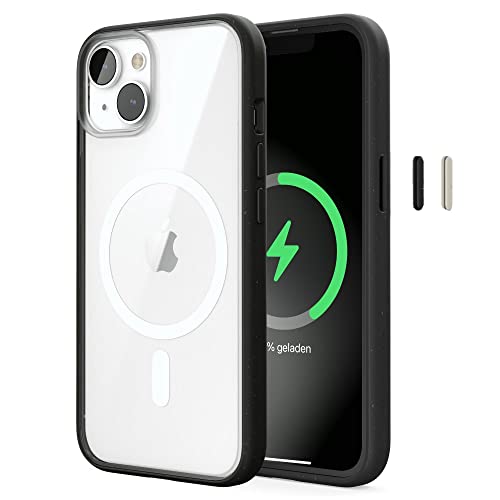 Woodcessories - Magnetisches Bio Clear Case transparent kompatibel mit iPhone 14 Plus Hülle durchsichtig mit Magnet, schwarz klar, Nachhaltig von Woodcessories