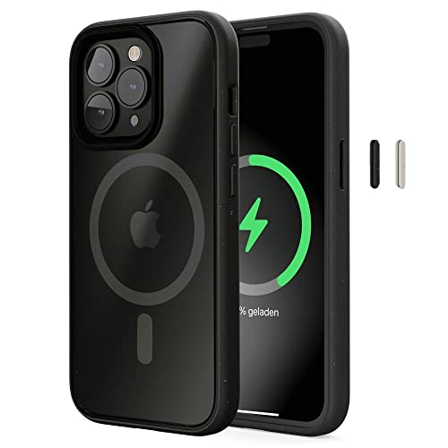 Woodcessories - Magnetisches Bio Clear Case transparent kompatibel mit iPhone 14 Pro Hülle durchsichtig mit Magnet, matt schwarz, Nachhaltig von Woodcessories