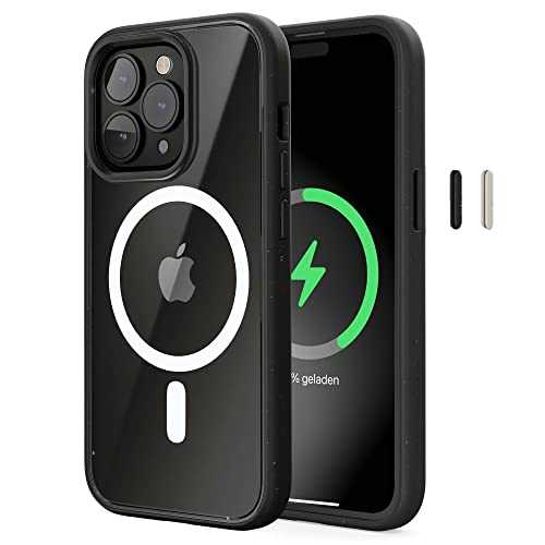 Woodcessories - Magnetisches Bio Clear Case transparent kompatibel mit iPhone 14 Pro Hülle durchsichtig mit Magnet, schwarz klar, Nachhaltig von Woodcessories