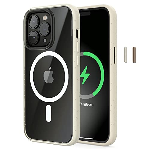 Woodcessories - Magnetisches Bio Clear Case transparent kompatibel mit iPhone 14 Pro Hülle durchsichtig mit Magnet, weiß, Nachhaltig von Woodcessories