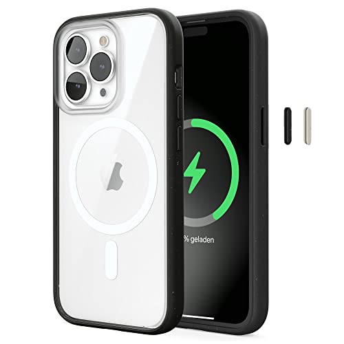 Woodcessories - Magnetisches Bio Clear Case transparent kompatibel mit iPhone 14 Pro Max Hülle durchsichtig mit Magnet, schwarz klar, Nachhaltig von Woodcessories