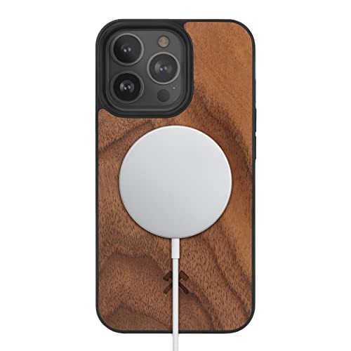 Woodcessories - Magnetisches Bumper Case für iPhone 13 Pro kompatibel mit MagSafe, Handyhülle mit Magnet aus Holz, Walnuss von Woodcessories