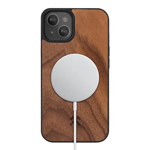 Woodcessories - Magnetisches Bumper Case für iPhone 14 Plus kompatibel mit MagSafe, Handyhülle mit Magnet aus Holz, Walnuss von Woodcessories