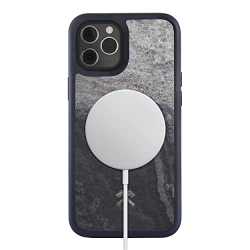 Woodcessories - Magnetisches Bumper Case kompatibel mit iPhone 12 Hülle mit Magnet, iPhone 12 Pro Hülle mit Magnet aus Stein, Camo Grau von Woodcessories