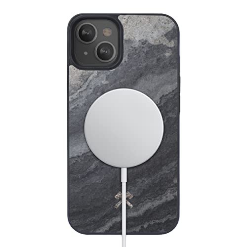 Woodcessories - Magnetisches Bumper Case kompatibel mit iPhone 13 Mini Hülle mit Magnet aus Stein, Camo Grau von Woodcessories