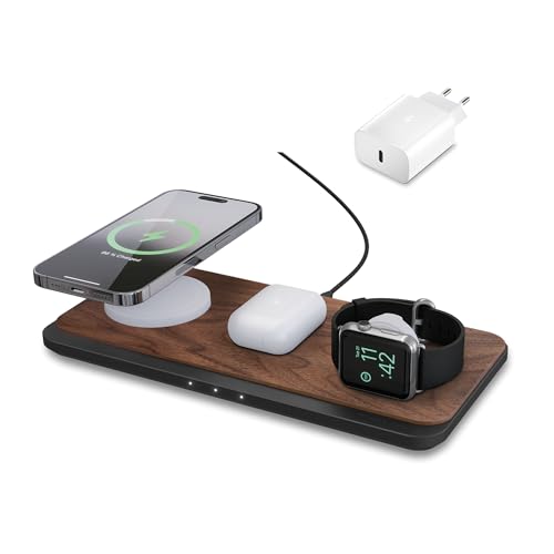 Woodcessories - Magnetisches Ladegerät aus Holz dunkel kompatibel mit MagSafe | Wireless Charger aus Holz kompatibel mit Allen Qi-fähigen Endgeräten von Woodcessories