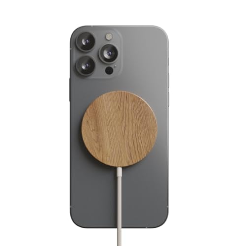 Woodcessories - Magnetisches Ladegerät aus Holz kompatibel mit MagSafe | Wireless Charger aus Holz kompatibel mit Allen Qi-fähigen Endgeräten, Eiche von Woodcessories