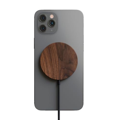 Woodcessories - Magnetisches Ladegerät aus Holz kompatibel mit MagSafe | Wireless Charger aus Holz kompatibel mit Allen Qi-fähigen Endgeräten, Walnuss von Woodcessories