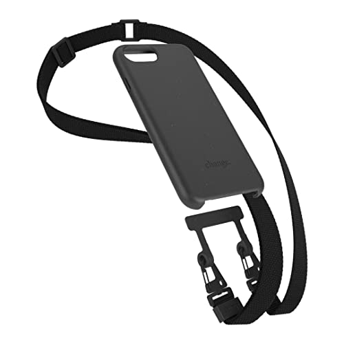 Woodcessories - Nachhaltige Handykette abnehmbar kompatibel mit iPhone SE2022 Hülle schwarz, iPhone SE2020, 8/7 mit zusätzlichem Wechsel Band aus Oeko-TEX Stoff (schwarz) von Woodcessories