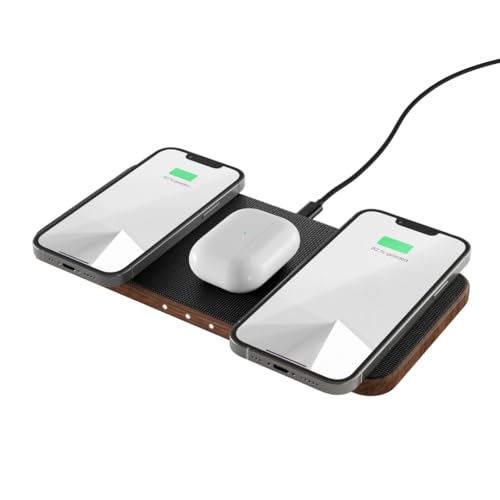 Woodcessories - Wireless Charger induktive 3 in 1 Ladestation aus Holz - inklusive 45W Schnelladegerät Netzstecker | Ladegerät aus Holz kompatibel mit Allen Qi-fähigen Endgeräten (Walnuss) von Woodcessories