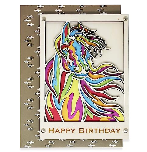 Geburtstagskarte oder Geburtstagsgeschenk aus vielen Schichten von Holz und Karte gemacht (Wildes Pferd) von Woodland Mail