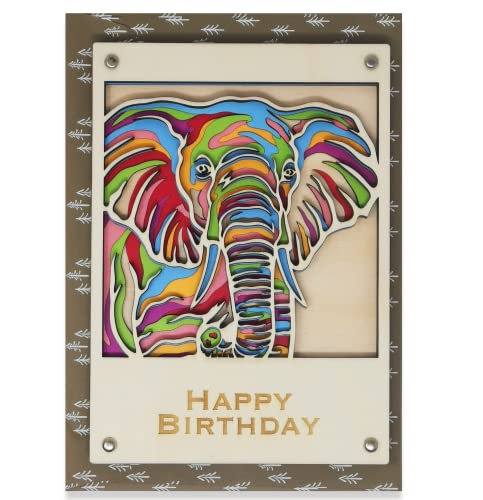 Geburtstagskarte oder Geburtstagsgeschenk aus vielen Schichten von Holz und Karte gemacht (gutmütiger Elefant) von Woodland Mail