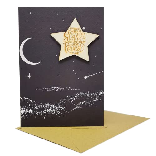 "Twinkle Twinkle Little Star You Don't know how loved you are" – Glückwunschkarte zur Geburt, mit Holz-Andenken von Woodland Mail