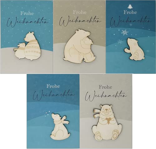 Woodland Mail 15 Weihnachtskarten mit niedlichen Eisbären aus Holz auf der Vorderseite (15 Karten) von Woodland Mail