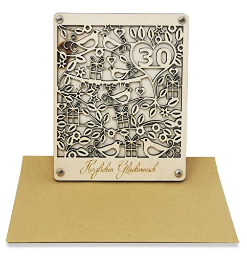 Woodland Mail Detailliert ausgeschnittene Geburtstagskarten aus Holz (30. Geburtstag) von Woodland Mail