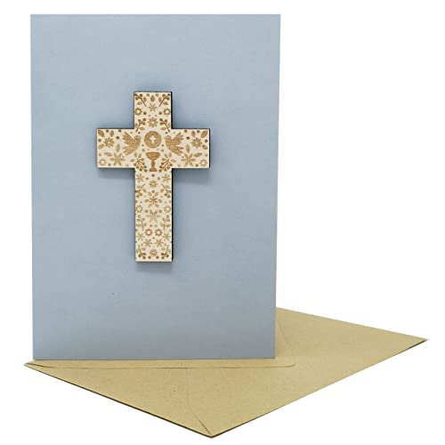 Woodland Mail Karte zur Taufe/Kommunion/Konfirmation - Taufkarte mit spezieller Holzkreuz auf der Vorderseite Konfirmation Kommunion Glückwunsch von Woodland Mail