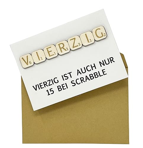 Woodland Mail Lustige Geburtstagskarte mit echten Holzsteinen auf der Vorderseite - Scrabble-Stil (40 Geburtstag) von Woodland Mail