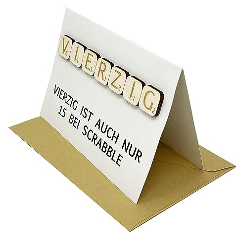 Woodland Mail Lustige Geburtstagskarte mit echten Holzsteinen auf der Vorderseite - Scrabble-Stil (40 Geburtstag) von Woodland Mail