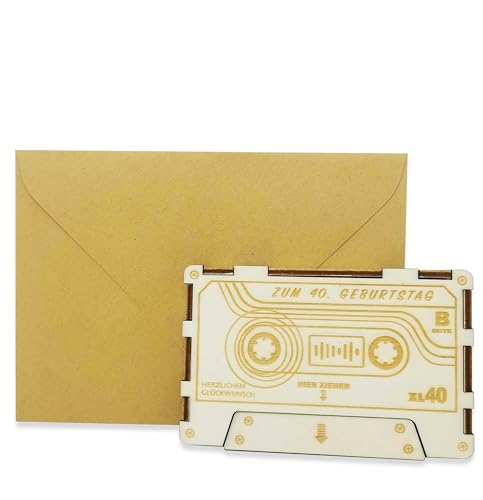 Woodland Mail Lustige Kassette aus Holz zum 40. Geburtstag Geburtstagskarte Geldgeschenk Gutschein Geschenkkarte aus Holz (40. Geburtstag) von Woodland Mail