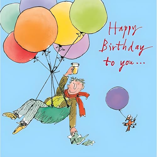 Grußkarte (WDM9321) Geburtstag, Quentin-Blake-Motiv "Mann mit Ballon-Fallschirm von Woodmansterne