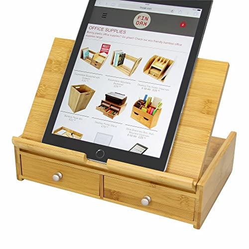 Woodquail Tischorganizer Schreibtisch Box mit Schubladen, Multi-Winkel Ständer Halter für Tablets, E-Reader und Smartphones, aus Natürlichem Bambus von Woodquail