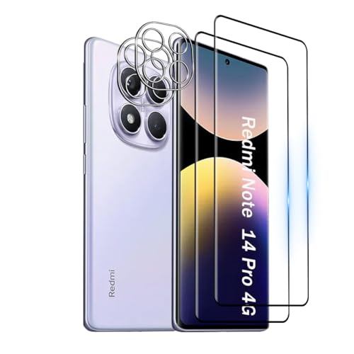 Wookfiss für Xiaomi Redmi Note 14 Pro 4G für Panzerglas, 3D Schutzfolie(2)+Kamera Schutzfolie(2), Displayschutzfolie aus gehärtetem Glas [Anti-Kratzen][Blasenfrei] [9-H-Härte] von Wookfiss
