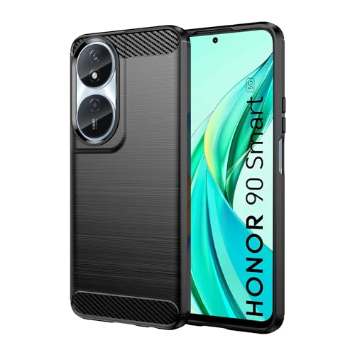 Wookfiss Hülle für Honor 90 Smart/Honor X7b, Weiche Kohlefaser Design Handyhülle Silikon TPU Flexible Stoßfeste Kratzfest Schutzhülle Kompatibel mit Honor 90 Smart/X7B, Schwarz von Wookfiss