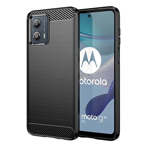 Wookfiss Hülle für Motorola Moto G53 5G Kohlefaser Material Design Silikon TPU Flexible Stoßfeste Schutzhülle Kompatibel mit Moto G53 Hülle von Wookfiss