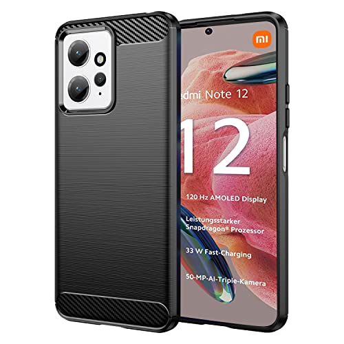 Wookfiss Hülle für Xiaomi Redmi Note 12 4G Kohlefaser Material Design Silikon TPU Flexible Stoßfeste Schutzhülle Kompatibel mit Redmi Note12 von Wookfiss